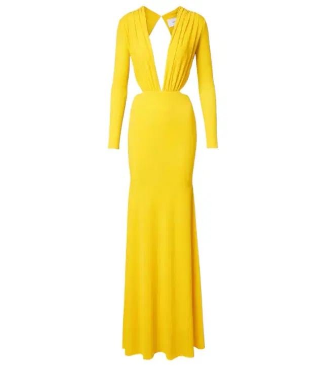 Ruched open-back crêpe jersey gown