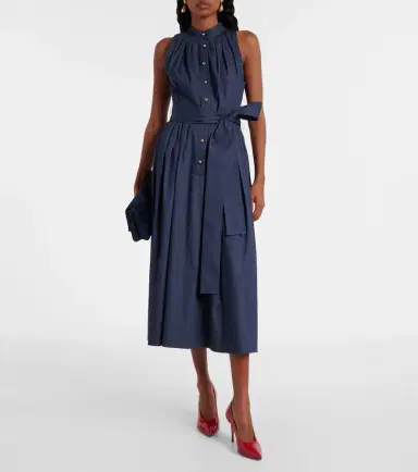 Carolina Herrera Gathered cotton-blend midi dress | Thumbnail 2 Carolina Herrera Gathered cotton-blend midi dress | Thumbnail 2