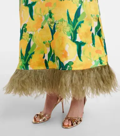 La DoubleJ Swing feather-trimmed silk maxi dress | Thumbnail 3