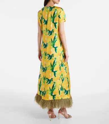 La DoubleJ Swing feather-trimmed silk maxi dress | Thumbnail 4