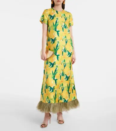 La DoubleJ Swing feather-trimmed silk maxi dress | Thumbnail 5