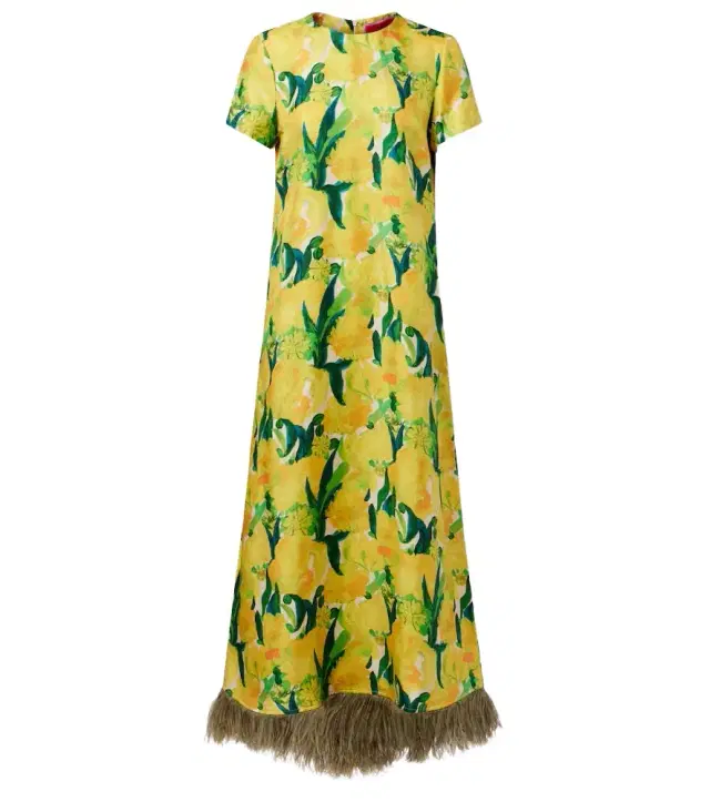 La DoubleJ Swing feather-trimmed silk maxi dress
