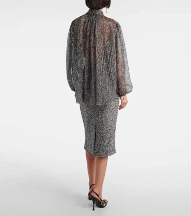 Dolce & Gabbana Tie-neck herringbone silk chiffon blouse | Thumbnail 2