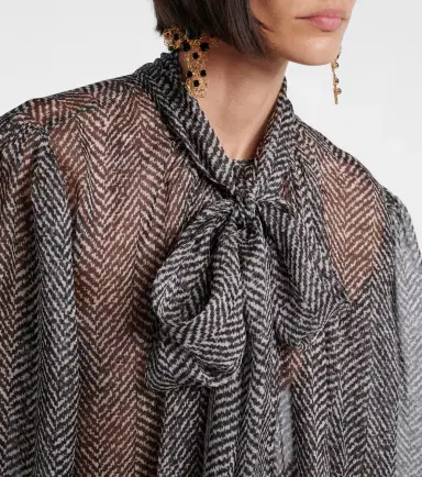Dolce & Gabbana Tie-neck herringbone silk chiffon blouse | Thumbnail 3