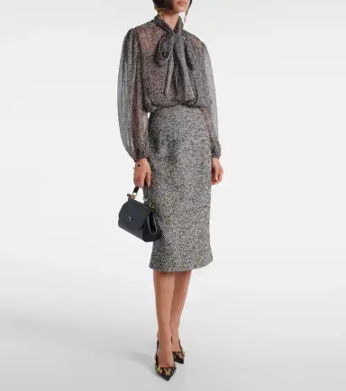 Dolce & Gabbana Tie-neck herringbone silk chiffon blouse | Thumbnail 4