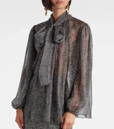 Dolce & Gabbana Tie-neck herringbone silk chiffon blouse | Thumbnail 5