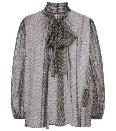 Dolce & Gabbana Tie-neck herringbone silk chiffon blouse | Thumbnail 1