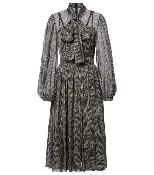 Dolce & Gabbana Chevron tie-neck silk-blend midi dress