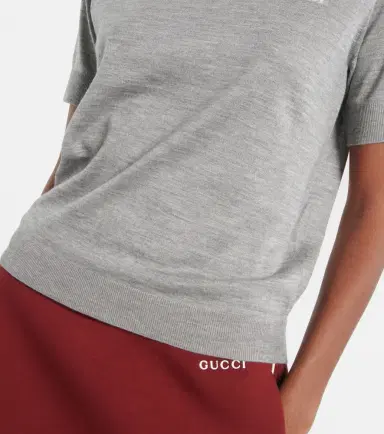 Gucci Logo knitted cashmere and silk T-shirt | Thumbnail 4