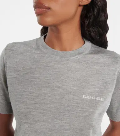 Gucci Logo knitted cashmere and silk T-shirt | Thumbnail 5