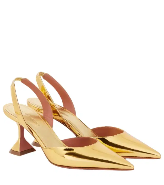Amina Muaddi Holli 70 mirrored leather slingback pumps