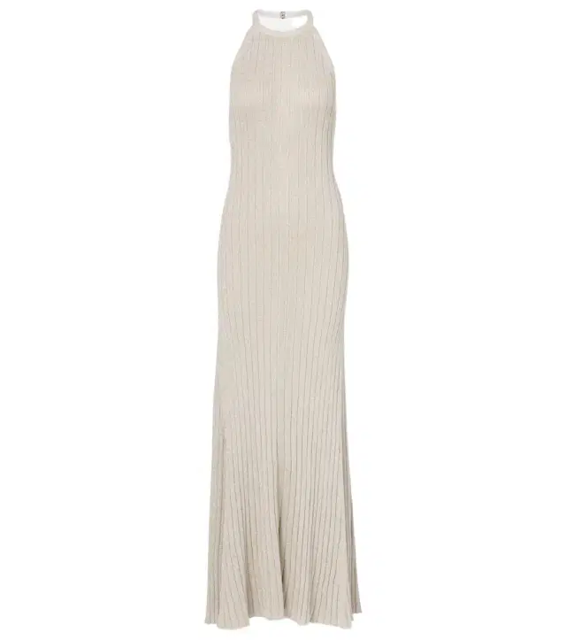 Tom Ford Ribbed-knit halterneck lamé maxi dress