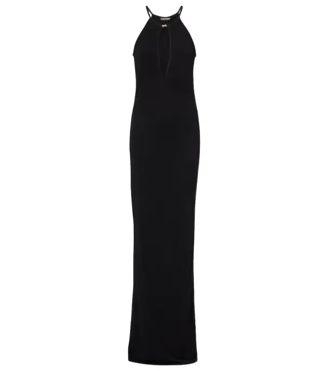 Cutout halterneck crêpe jersey gown