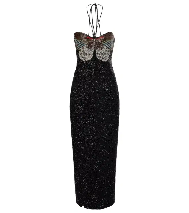 Clio Peppiatt Mariposa embellished halterneck gown