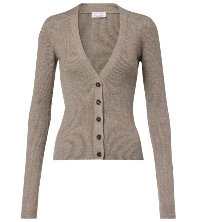 Brunello Cucinelli Ribbed-knit lamé cardigan