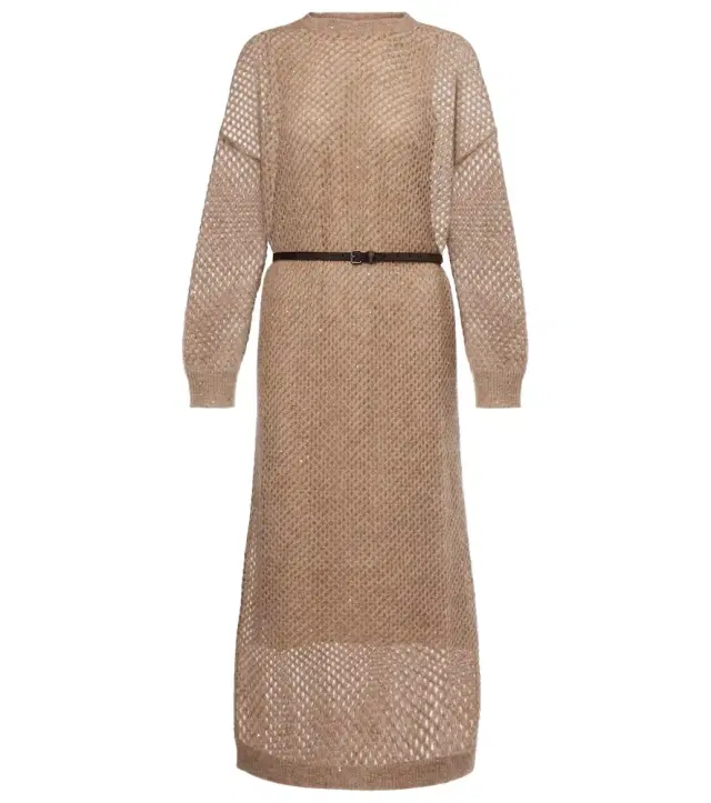 Brunello Cucinelli Belted knitted midi dress