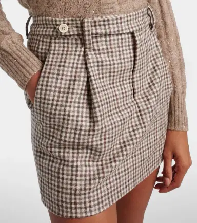 Brunello Cucinelli Checked virgin wool flannel miniskirt | Thumbnail 5