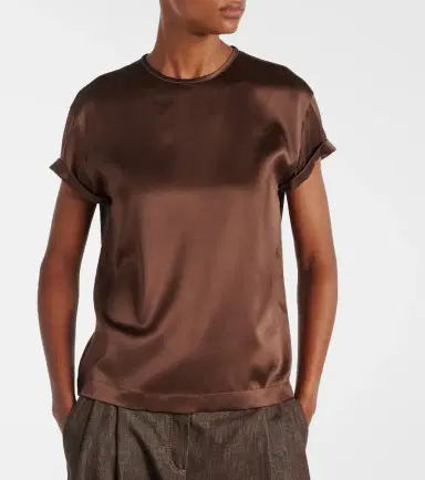 Brunello Cucinelli Monili silk-blend satin T-shirt | Thumbnail 2 Brunello Cucinelli Monili silk-blend satin T-shirt | Thumbnail 2