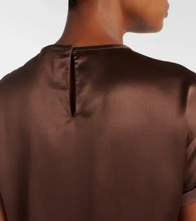 Brunello Cucinelli Monili silk-blend satin T-shirt | Thumbnail 3 Brunello Cucinelli Monili silk-blend satin T-shirt | Thumbnail 3