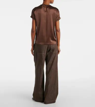 Brunello Cucinelli Monili silk-blend satin T-shirt | Thumbnail 5 Brunello Cucinelli Monili silk-blend satin T-shirt | Thumbnail 5
