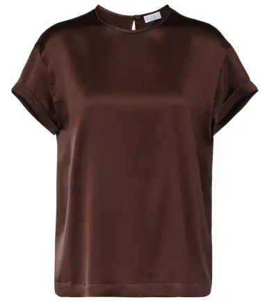 Brunello Cucinelli Monili silk-blend satin T-shirt | Thumbnail 1 Brunello Cucinelli Monili silk-blend satin T-shirt | Thumbnail 1