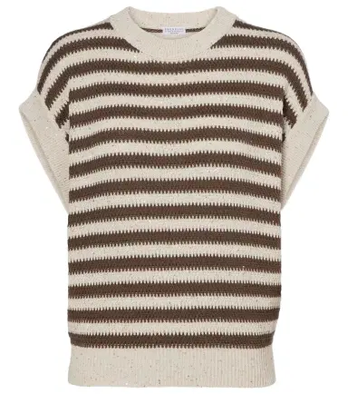 Brunello Cucinelli Sequined striped cotton-blend sweater vest | Thumbnail 1