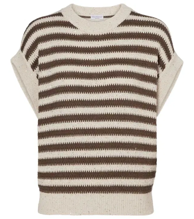 Brunello Cucinelli Sequined striped cotton-blend sweater vest