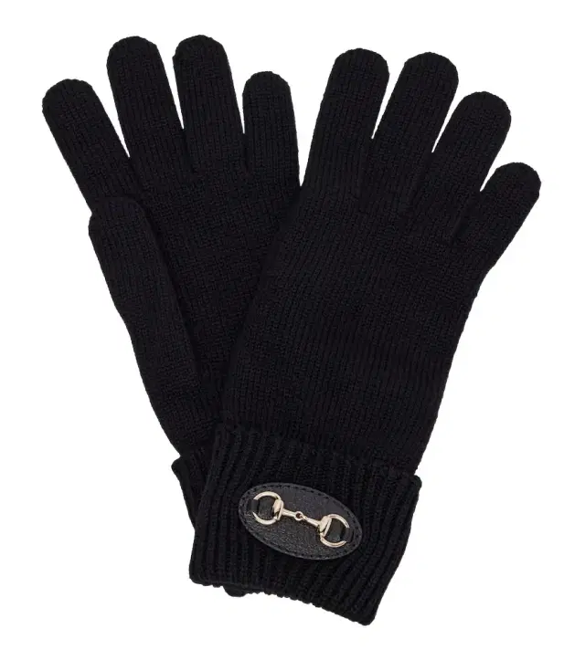 Horsebit ribbed-knit wool gloves