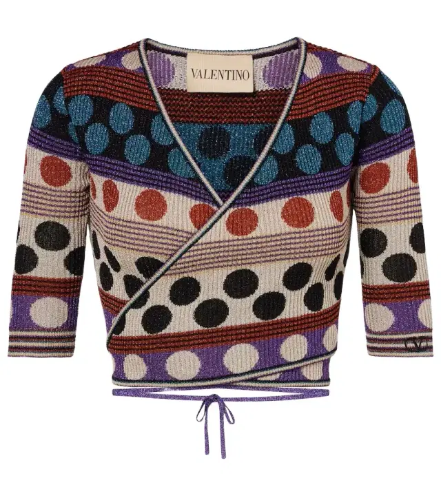 Valentino Polka-dot jacquard lamé wrap top