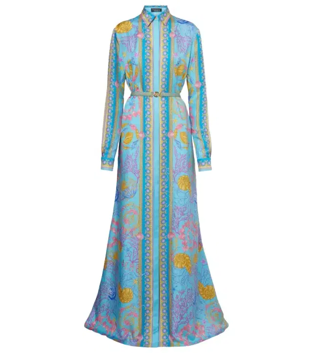 Versace Underwater Barocco silk twill maxi dress
