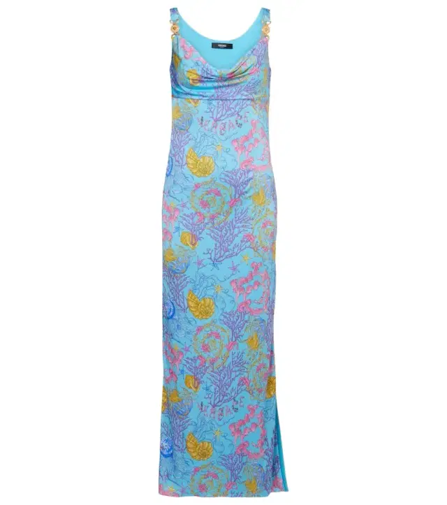 Versace Underwater Barocco draped jersey gown