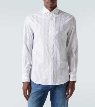 Brunello Cucinelli Striped cotton poplin shirt | Thumbnail 3
