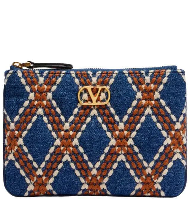 Valentino Garavani Quiltie 67 embroidered denim pouch