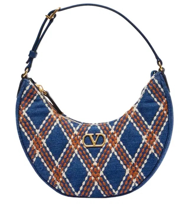 Valentino Garavani Quiltie 67 embroidered denim shoulder bag