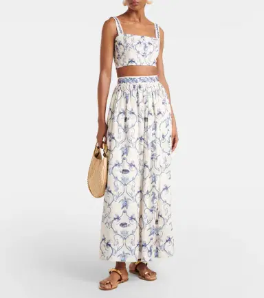 Agua by Agua Bendita Printed high-rise linen maxi skirt | Thumbnail 2