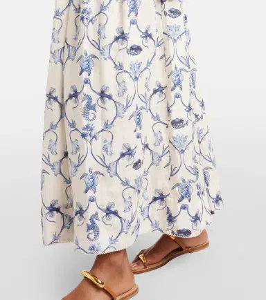 Agua by Agua Bendita Printed high-rise linen maxi skirt | Thumbnail 3