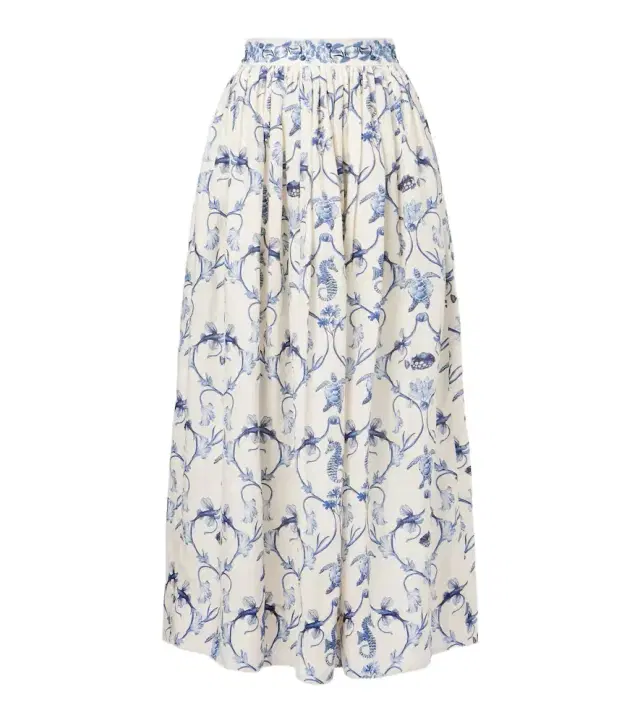 Agua by Agua Bendita Printed high-rise linen maxi skirt