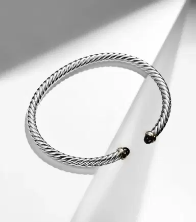 David Yurman Cable Flex sterling silver and 14kt gold cuff bracelet with onyxes | Thumbnail 3