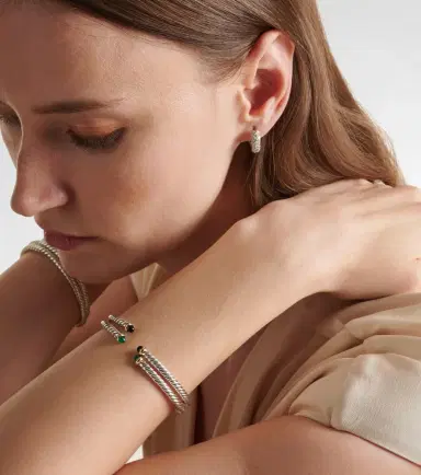 David Yurman Cable Flex sterling silver and 14kt gold cuff bracelet with onyxes | Thumbnail 4