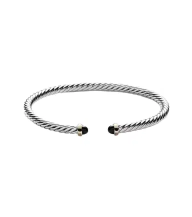 David Yurman Cable Flex sterling silver and 14kt gold cuff bracelet with onyxes | Thumbnail 1