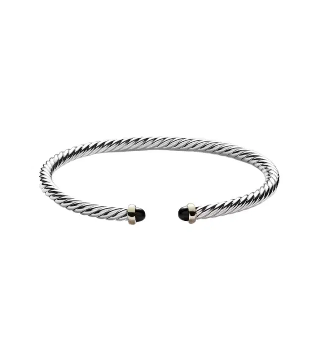 David Yurman Cable Flex sterling silver and 14kt gold cuff bracelet with onyxes