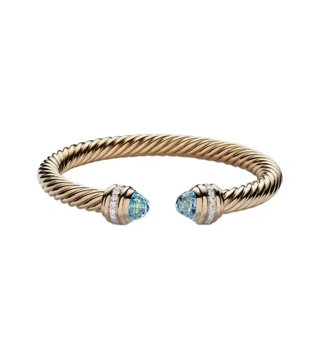 David Yurman Classic Cablespira 18kt gold cuff bracelet with topaz and diamonds