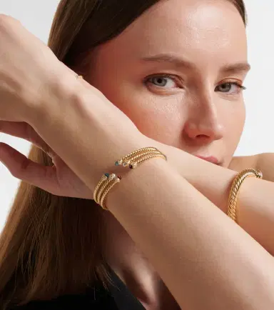 David Yurman Cablespira Flex 18kt gold cuff bracelet with freshwater pearls and diamonds | Thumbnail 2