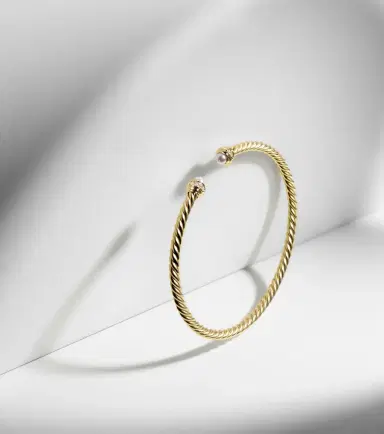 David Yurman Cablespira Flex 18kt gold cuff bracelet with freshwater pearls and diamonds | Thumbnail 5