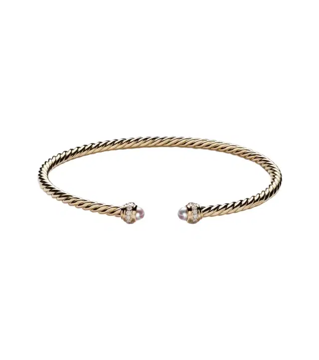 David Yurman Cablespira Flex 18kt gold cuff bracelet with freshwater pearls and diamonds