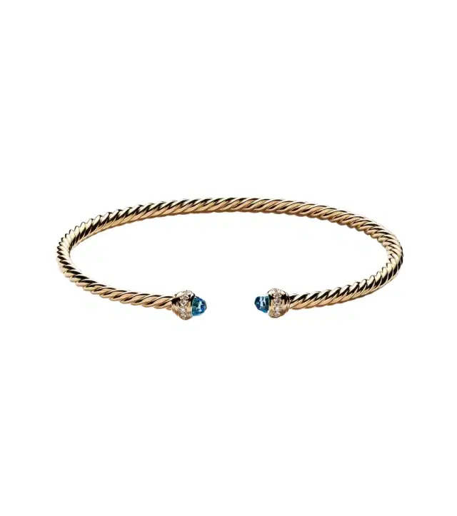 David Yurman Cablespira Flex 18kt gold cuff bracelet with topazes and diamonds