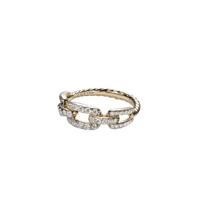 David Yurman Stax Chain Link 18kt gold ring with diamonds
