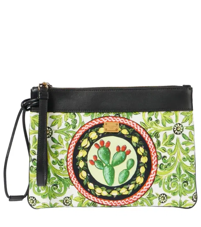 Dolce & Gabbana Printed leather-trimmed canvas pouch