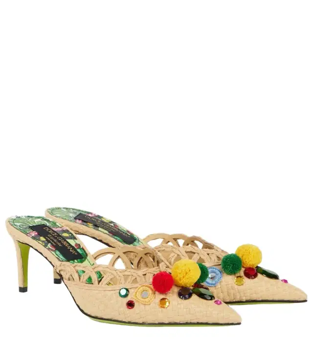 Dolce & Gabbana Pointy 60 embellished raffia mules