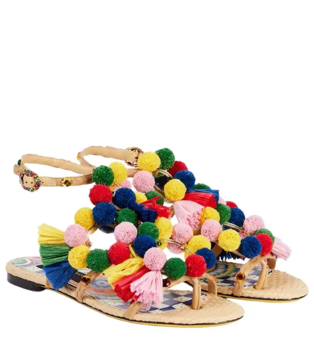 Dolce & Gabbana Embellished raffia sandals